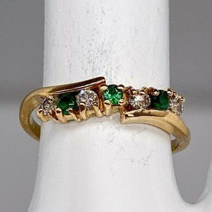 EMERALD DIAMOND 7 STONE 14K YELLOW GOLD RING